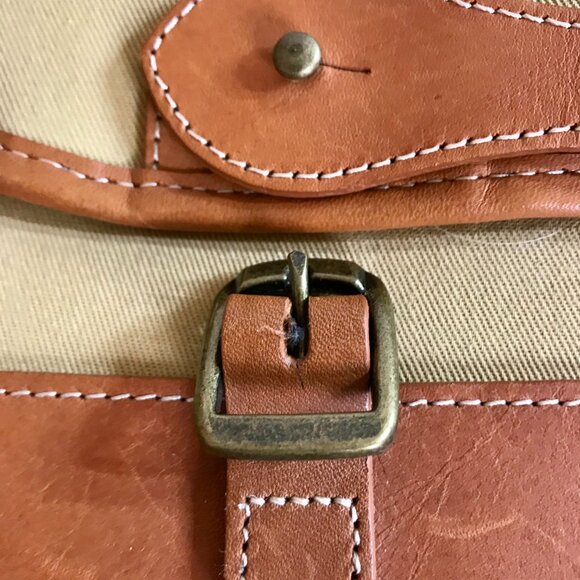 Barbour Satchel Laptop Shoulder Bag Genuine Leather & Cotton Canvass Pre-Owned - Picture 2 of 7